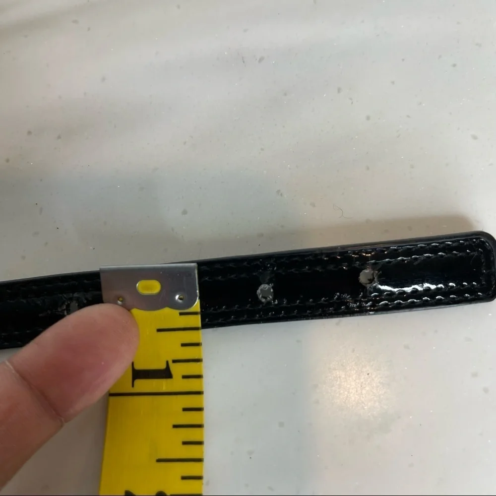 Belt with Metal Buckle Black Patent Leather For Women